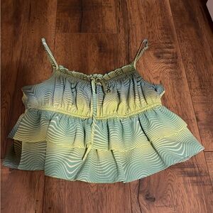 Wild Fable Gathered Top in Green and Yellow